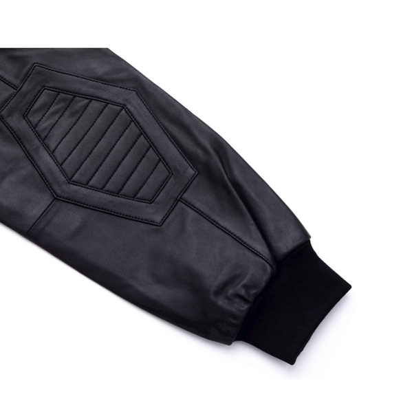 Bomber Jacket Black Leather Biker Jackets Mens S Small Womens M Medium - Picture 7 of 8